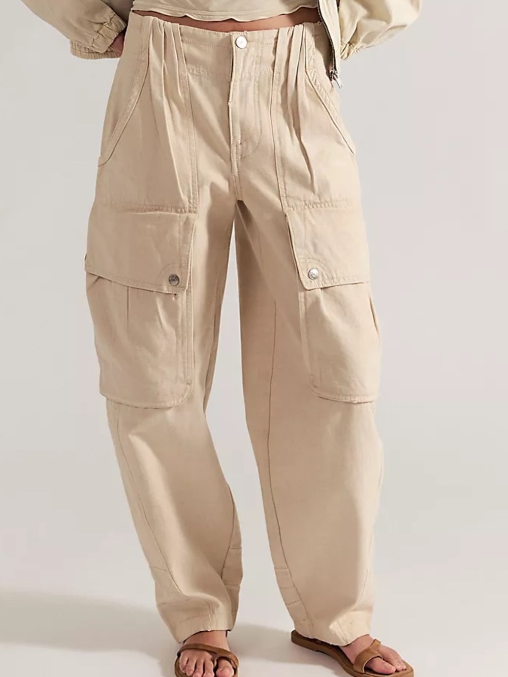 NWT FREE PEOPLE Brentwood Slouchy Cargo Pants | Morning Oat MSRP $168 Size 8